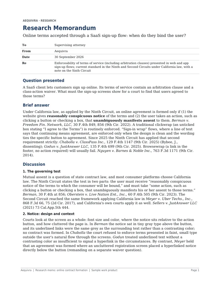 Research memo sample page